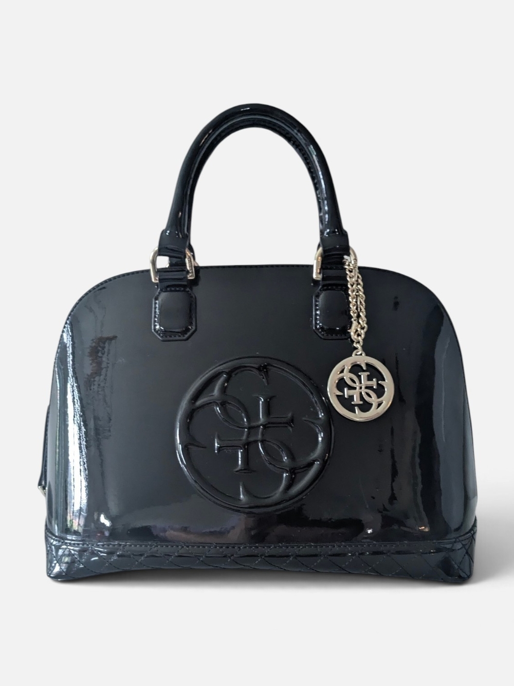 Vintage Y2K GUESS Black Patent Dome Satchel Handbag